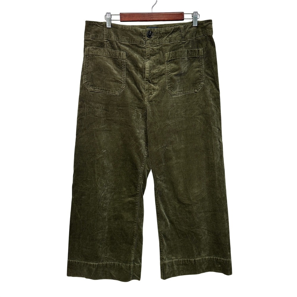 Maeve Anthropologie The Colette Corduroy Pants Olive Green Wide Leg Crop 34
